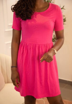 Robe volante coton tricot - Rose