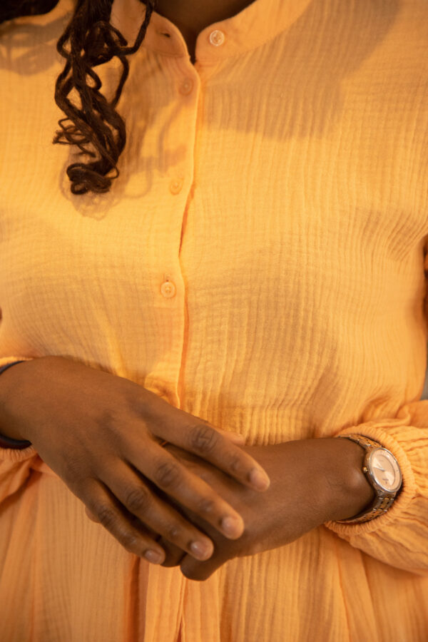 Robe volante chemise courte – Orange coton